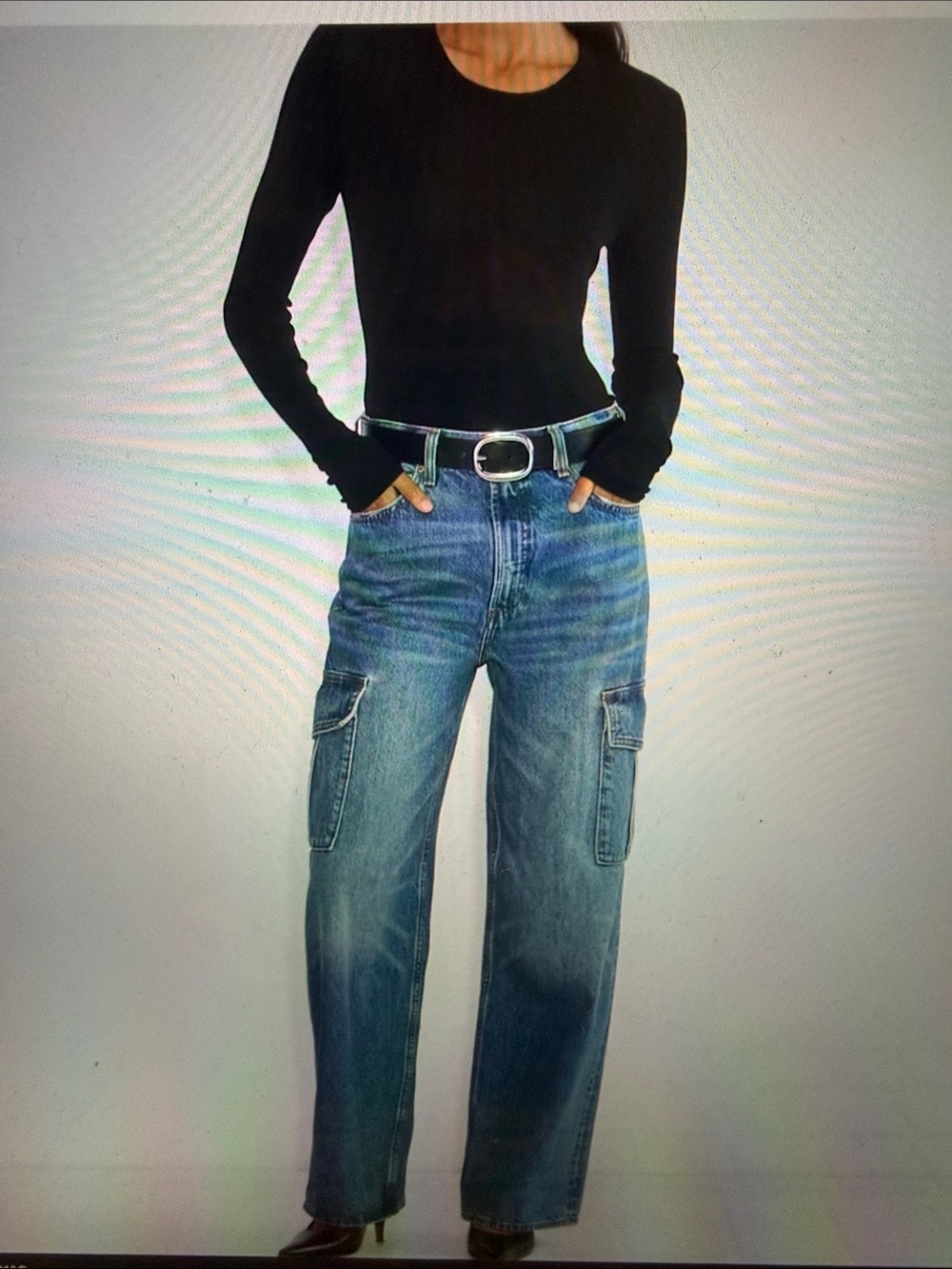 Denim Forum Aritzia sz 29 The Farrah Hi-Rise Wide Leg Cargo Jeans 100% cotton